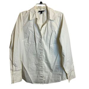 ✨Lane Bryant Women's 16 Ivory Button down Dress Shirt EUC‎ Stretch